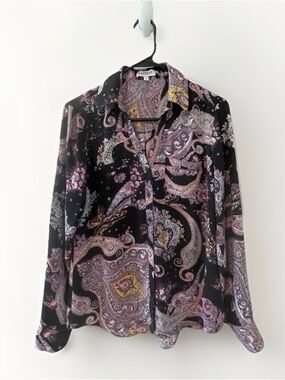 Express Black Paisley Shirt with Pink, Purple & Yellow Accents